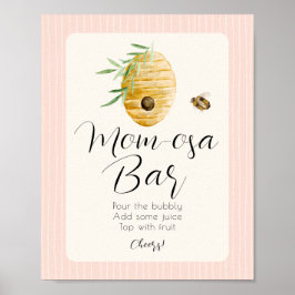 Mom-osa Bar Pink Bee Themed Girl Baby Shower Sign ポスター