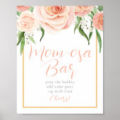 Mom-osa Bar Pink Floral Baby Shower Table Sign ポスター (正面)