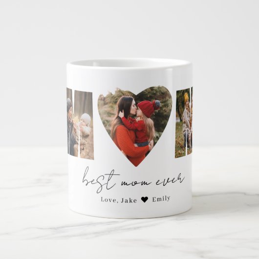 Mom Photo Collageハート写真Mother's Day Large C ジャンボコーヒーマグカップ (正面)