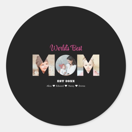 Mom Photo Collage Cutout Mothers Day Birthday  ラウンドシール (正面)