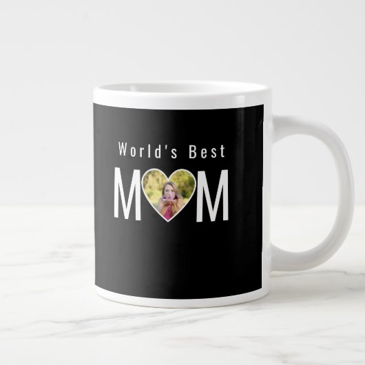 Mom Photo in Black Heart Frame Modern Text ジャンボコーヒーマグカップ (右)