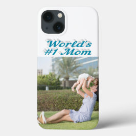 Mom Photo sky blue text iPhone Case iPhone 13ケース