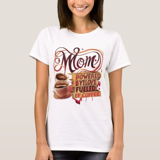 Mom — Powered by Love, Fuel by Coffee T-Shirt Tシャツ (正面)