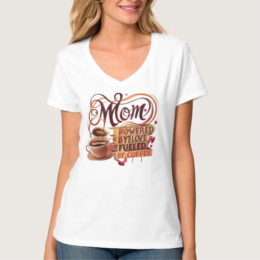 Mom — Powered by Love, Fuel by Coffee T-Shirt Tシャツ (正面)