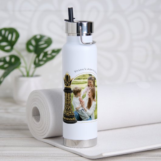 MOM Queen of my life, Golden Script Black Chess  ウォーターボトル (ヨガ (回転後))