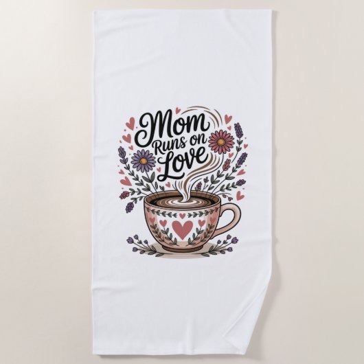 Mom Runs On Love ビーチタオル (正面)