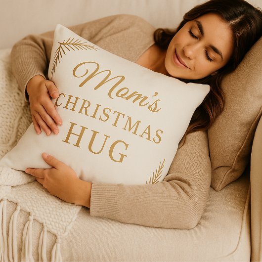 Mom’s Christmas Hug Pillow – Cozy Beige & Gold  クッション