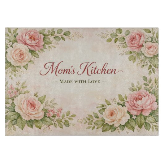 Mom’s Kitchen Made With Love – Floral Decorative カッティングボード (正面)
