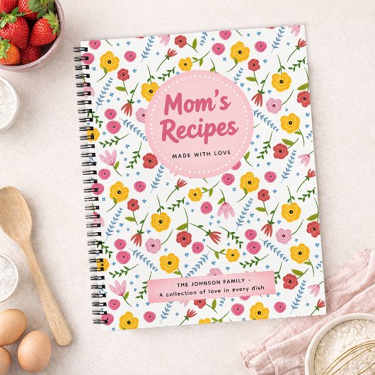 Mom’s Recipes Floral Personalized Recipe Notebook ノートブック