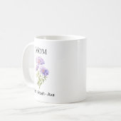 Mom September Birth Flower with Kids Names コーヒーマグカップ (正面左)