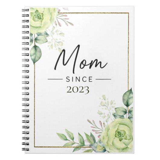 Mom Since オリジナル 年 フローラル 手書き ノートブック (正面)