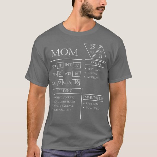 Mom Stats キャラクターシート 白 Tシャツ (正面)