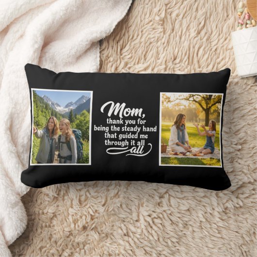 Mom Steady Hand Guided Me Script 2 Photo Black ランバークッション (ブランケット)