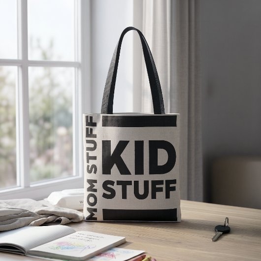"Mom Stuff | Kid Stuff" おもしろミニマリストトートバッグ トートバッグ