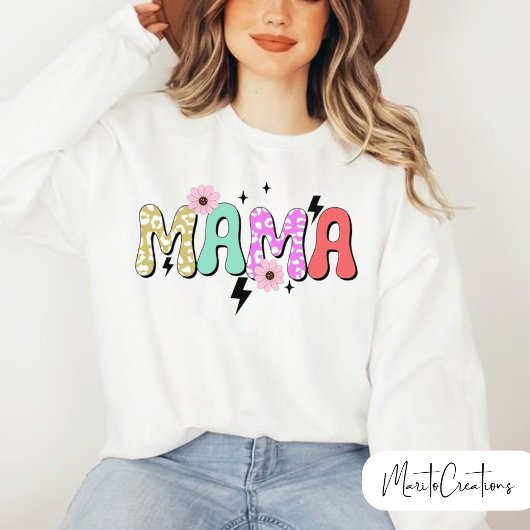 Mom sweatshirt with flowers and retro lettering スウェットシャツ