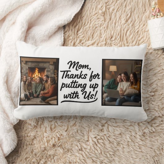 Mom Thanks For Putting Up With Us Double Photo ランバークッション (ブランケット)