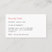 Mom Tiger & Cub Kids Alglelogy Medical Alert Card コーリングカード (裏面)