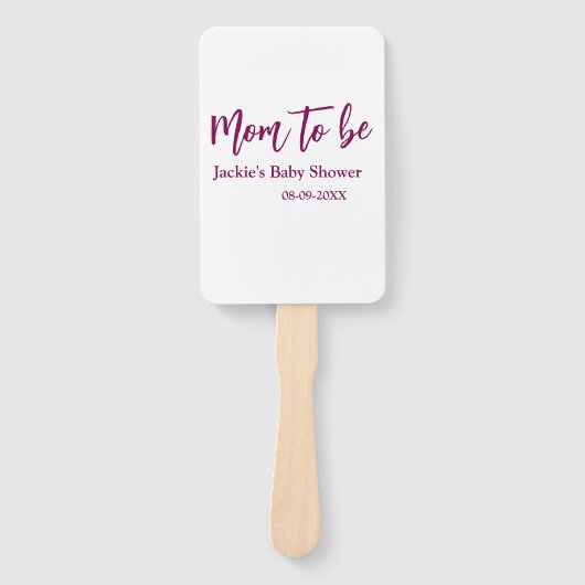 Mom to be baby shower name date pink simple minima ハンドファン (正面)