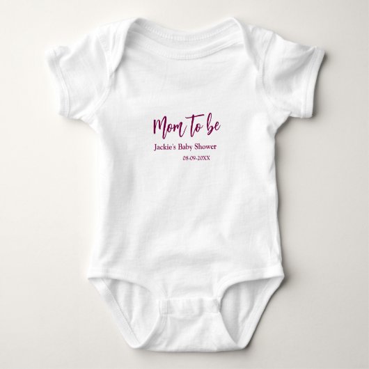Mom to be baby shower name date pink simple minima ベビーボディスーツ (正面)