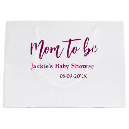 Mom to be baby shower name date pink simple minima ラージペーパーバッグ