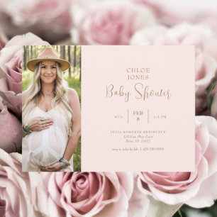 Mom-to-be-be-photoピンクのベビーシンプルシャワー 招待状