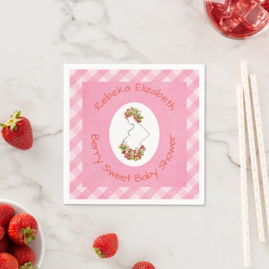 Mom to Be Berry Sweet Pink Gingham Shower スタンダードカクテルナプキン (インサイチュ)
