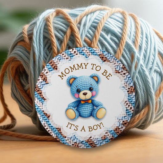 Mom to be | Crochet Teddy Bear Boy's Baby Shower  缶バッジ