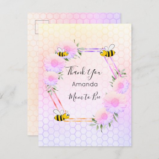 Mom to Bee赤ちゃんシャワーピンクのフローラ感謝していユー ポストカード (正面/裏面)