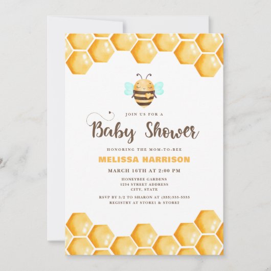 Mom to Bee Baby Shower 招待状 (正面)