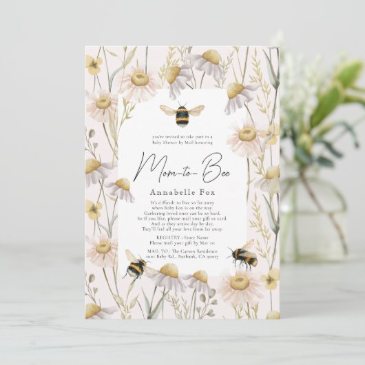 Mom to Bee Chamomile Pink Baby Shower by Mail 招待状 (スタンド正面)