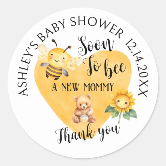 Mom-to-Bee Honey Bear Baby Shower ラウンドシール (正面)