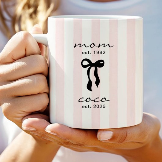 Mom to Coco Mug Pink Bow Stripes コーヒーマグカップ