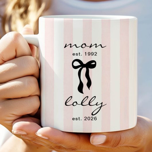 Mom to Lolly Mug Pink Bow Stripes コーヒーマグカップ