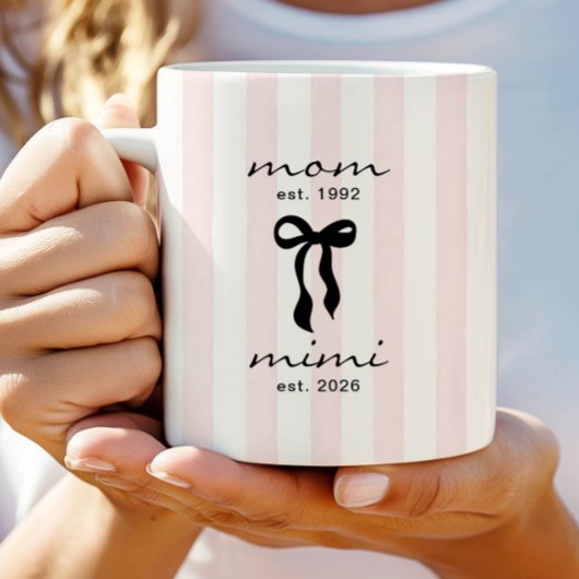 Mom to Mimi Mug Pink Bow Stripes コーヒーマグカップ