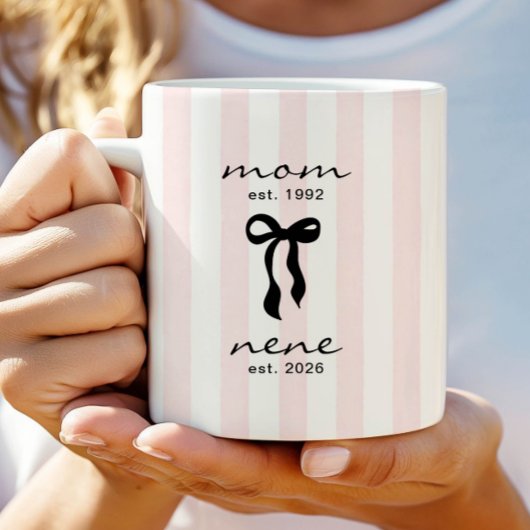 Mom to Nene Mug Pink Bow Stripes コーヒーマグカップ