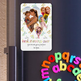 Mom Wildflowerかわいらしタイポグラフィアート4ハート写真 マグネット