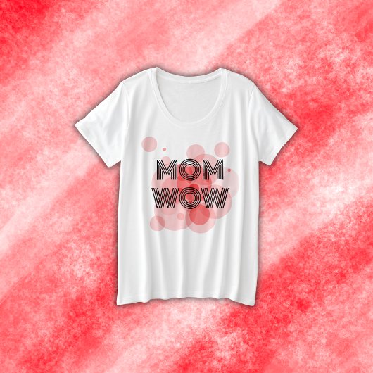 MOM WOW BLACK on red | プラスサイズTシャツ