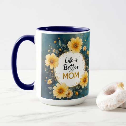 MOM Yellow Wildflowers Butterflies マグカップ (ドーナツ付き)
