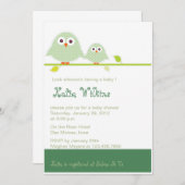 Momaおよびベビーの緑のフクロウベビーのシャワーの招待状 招待状 (正面/裏面)