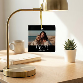 MomEstablished Black White Script Photo セラミックオーナメント