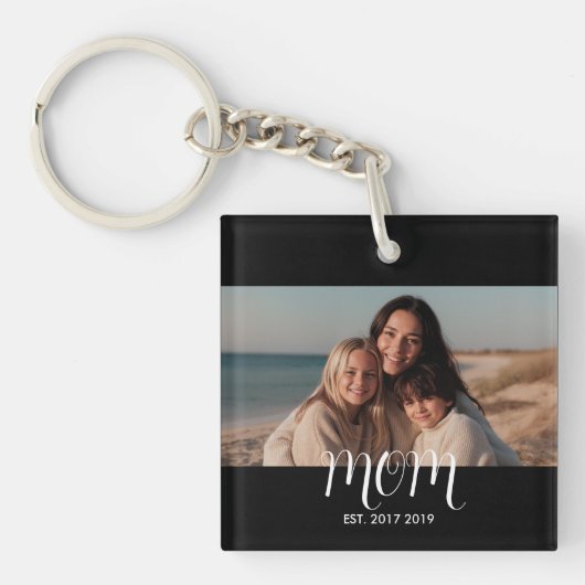 MomEstablishedBlack White Script Photo キーホルダー (正面)