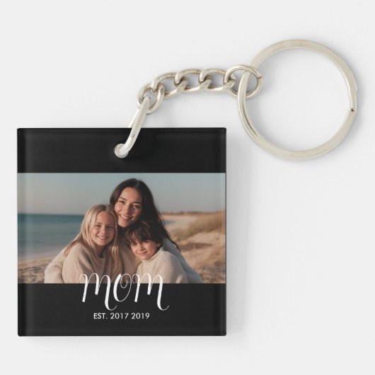 MomEstablishedBlack White Script Photo キーホルダー (裏面)