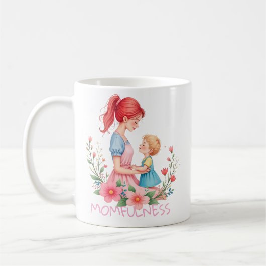 Momfulness 水彩アート マザー＆チャイルド コーヒーマグカップ (左)