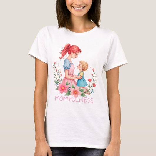 Momfulness 水彩アート マザー＆チャイルド tシャツ (正面)