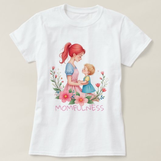 Momfulness Watercolor Mother & Child Art Tシャツ (デザイン正面)