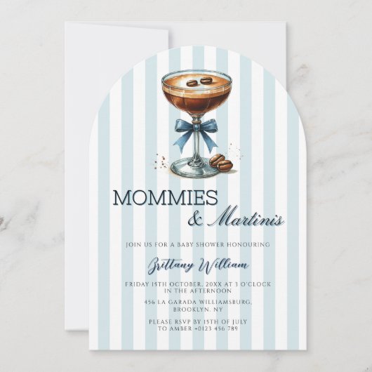 MomiesとMartinisブルーボウアーチベイビーシャワー 招待状 (正面)