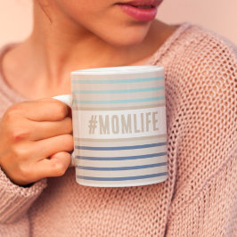 Momlifeハッシュタグベージュブルーとホワイト コーヒーマグカップ
