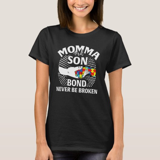 Momma And Son Bond Never Be Broken Autism Awarenes Tシャツ (正面)