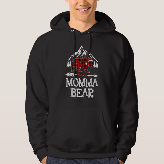 Momma Bear Buffalo Plaid Matching Family Christmas パーカ (正面)