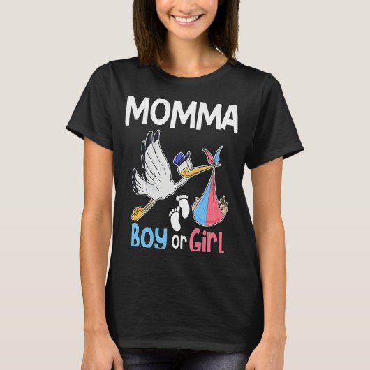 Momma Boy or Girl Gender Reveal Pregnancy Announce Tシャツ (正面)
